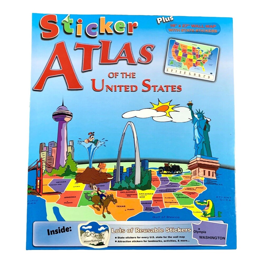 Sticker ATLAS United States Interactive Wall Map Game Activities Kids Learn NEW